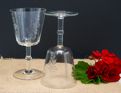 Absolutely Stunning Vintage Etched  Crystal Wine Glasses
