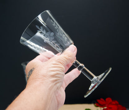 Absolutely Stunning Vintage Etched  Crystal Wine Glasses