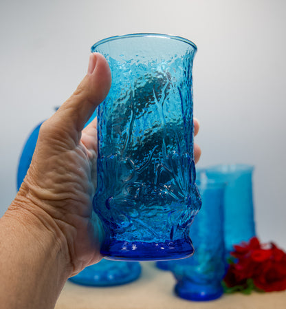 Anchor Hocking Rainflower Blue Pitcher And Glasses