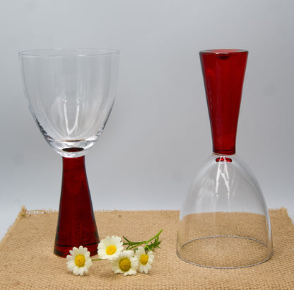 Vintage 1970 Artland Prescott Chunky Heavy Ruby Red Stem Win Glasses