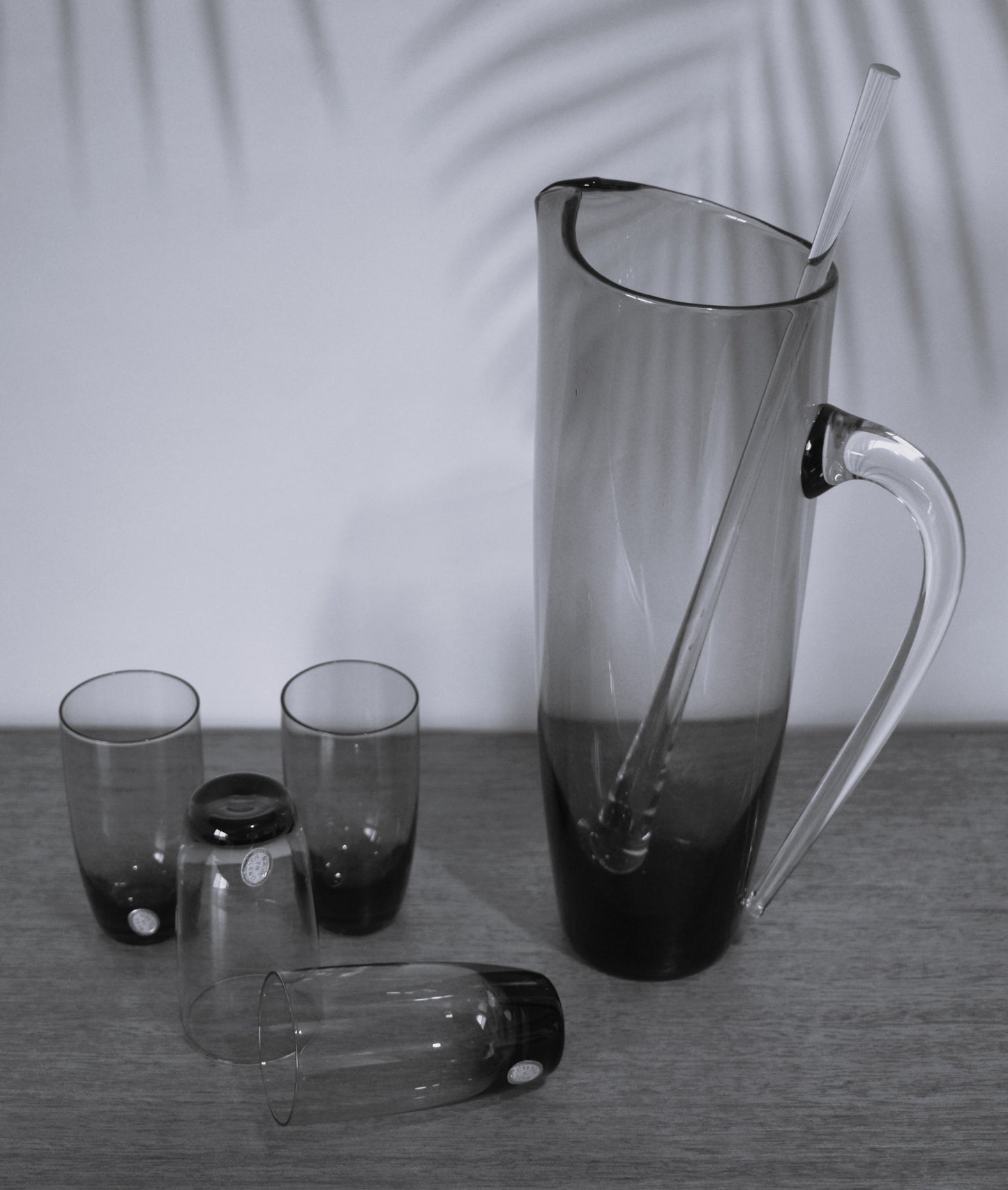 Smokey brown cocktail pitcher with 4 small tumblers. Made in Poland