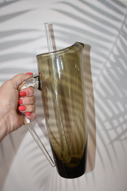 Smokey brown cocktail pitcher with 4 small tumblers. Made in Poland