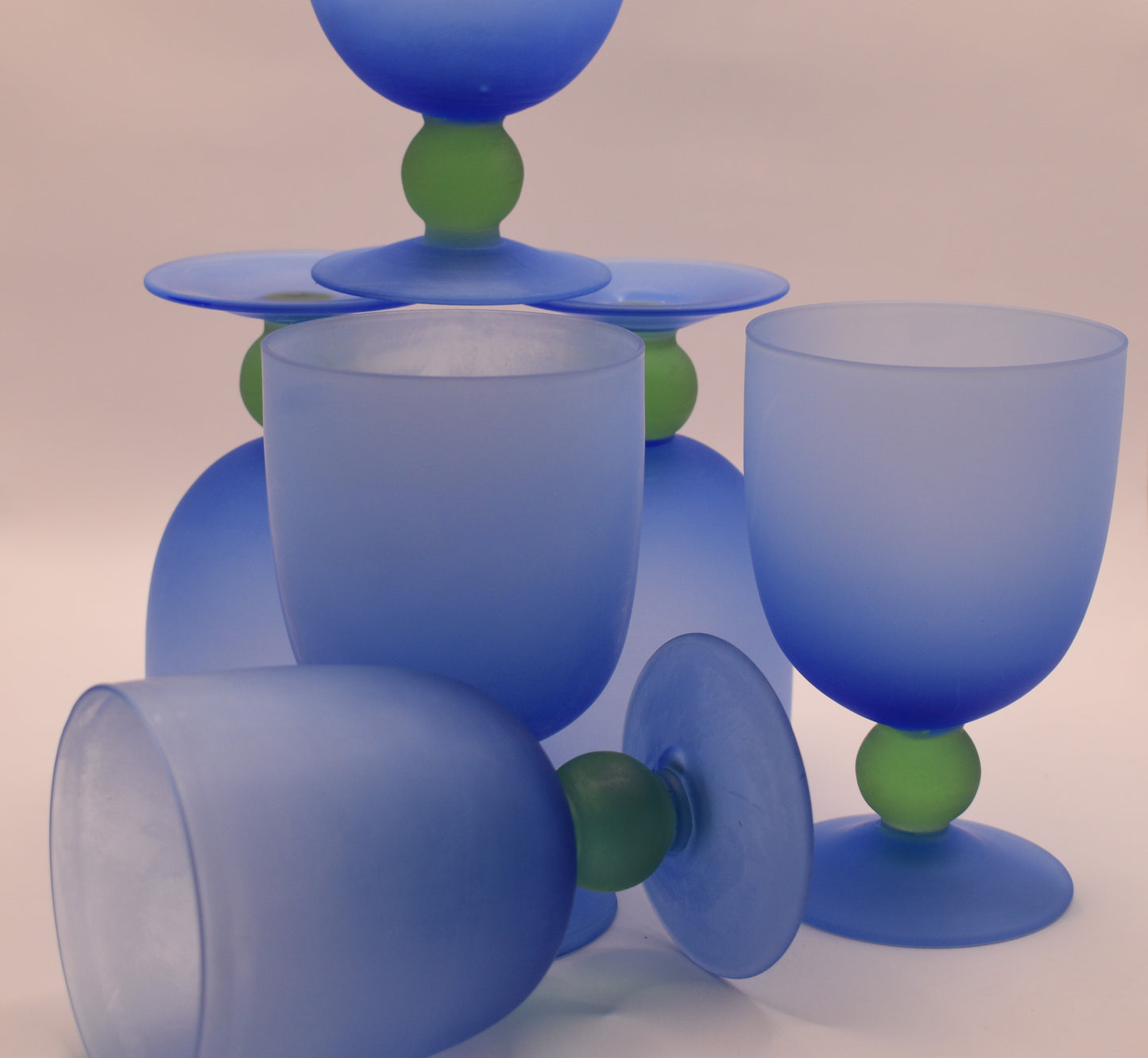 Funky Blue and Green Frosted Glass Cocktail set. Jug and 6 goblets