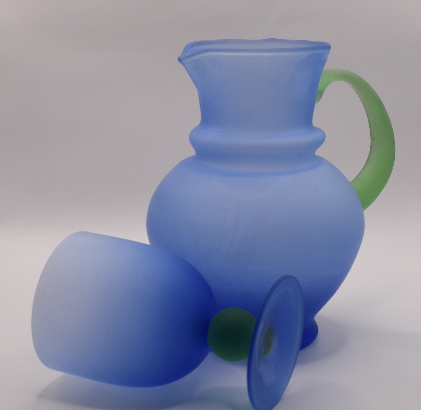 Funky Blue and Green Frosted Glass Cocktail set. Jug and 6 goblets