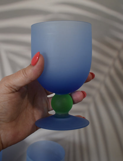 Funky Blue and Green Frosted Glass Cocktail set. Jug and 6 goblets