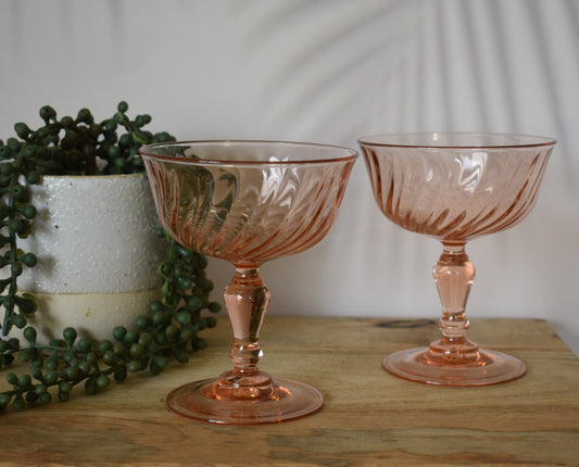 Vintage Pink Rosaline Champagne Coupes. Luminarc Blush Pink. Set of 2