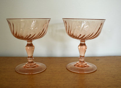 Vintage Pink Rosaline Champagne Coupes. Luminarc Blush Pink. Set of 2