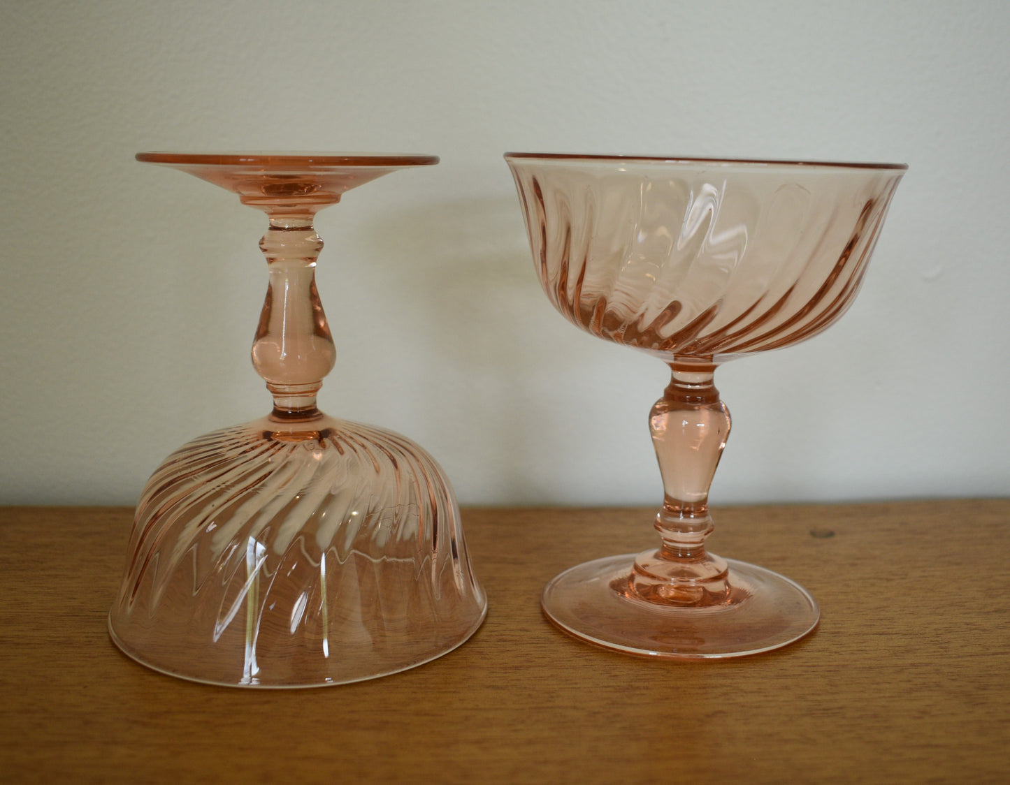 Vintage Pink Rosaline Champagne Coupes. Luminarc Blush Pink. Set of 2