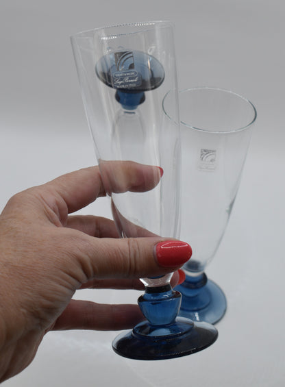 Set of 3 festive vintage Florian Bleu Canova champagne glasses from the Light and Music series, by Luigi Bormioli, Italy 1990s