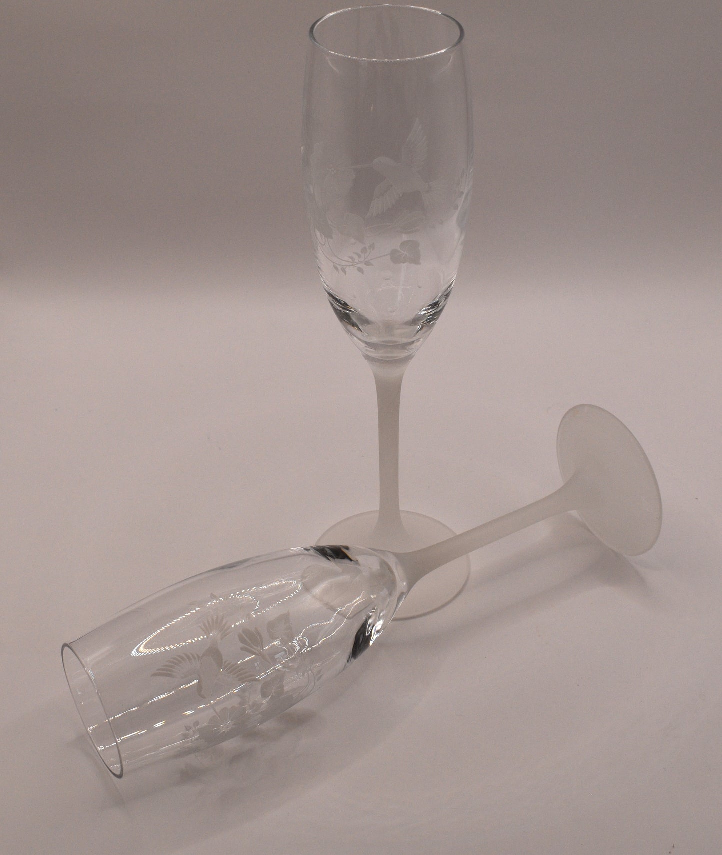 Fluted Champagne Flutes -  Hummingbird by AVON. Made in France. Set of 2. Toasting Glasses