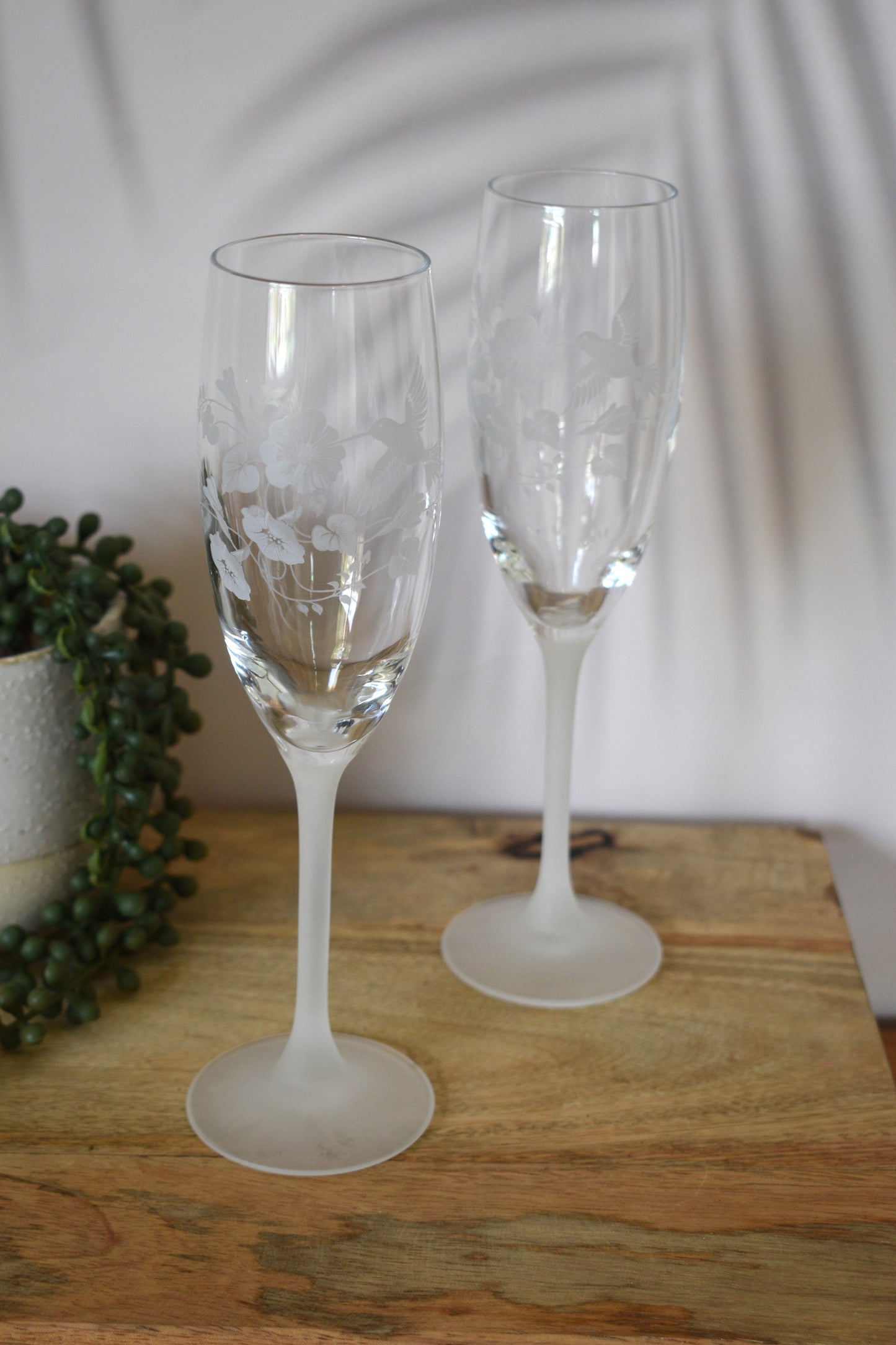 Fluted Champagne Flutes -  Hummingbird by AVON. Made in France. Set of 2. Toasting Glasses