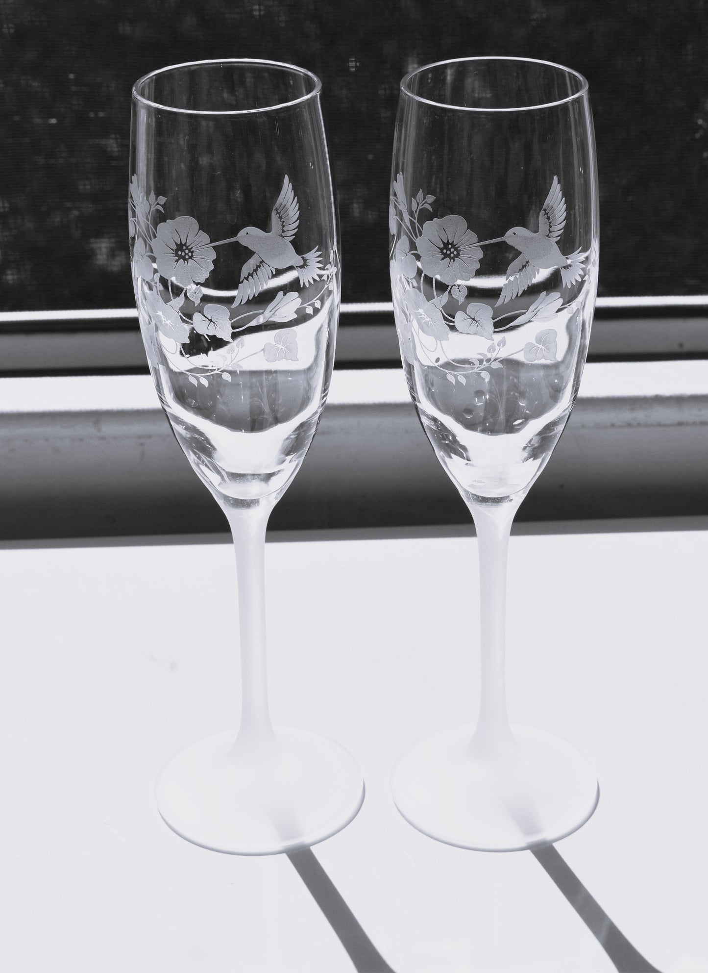 Fluted Champagne Flutes -  Hummingbird by AVON. Made in France. Set of 2. Toasting Glasses