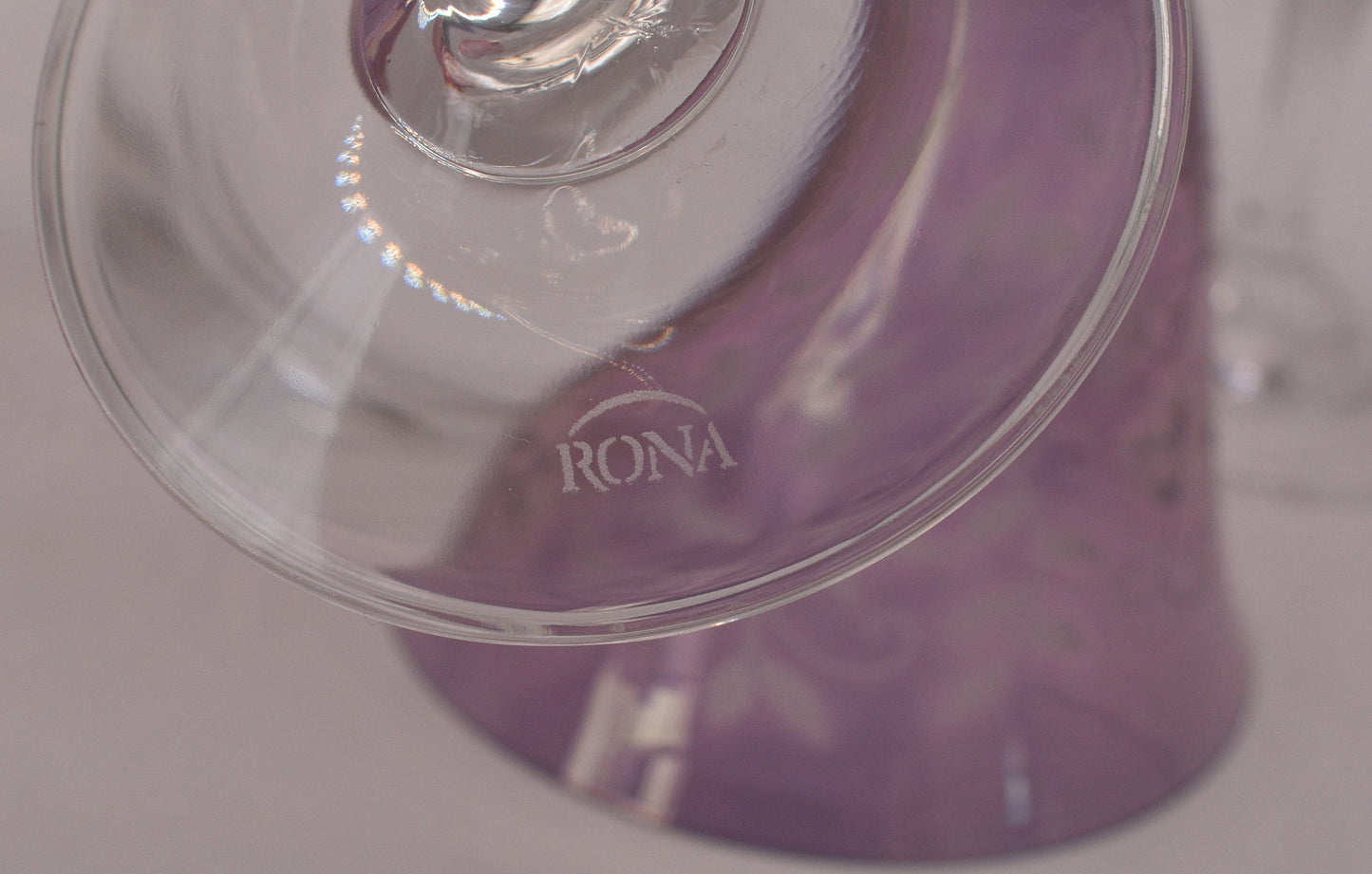 RONA wine glasses hand made in Slovakia. Pink Glassware. Etched leaf and vine. Set of 4