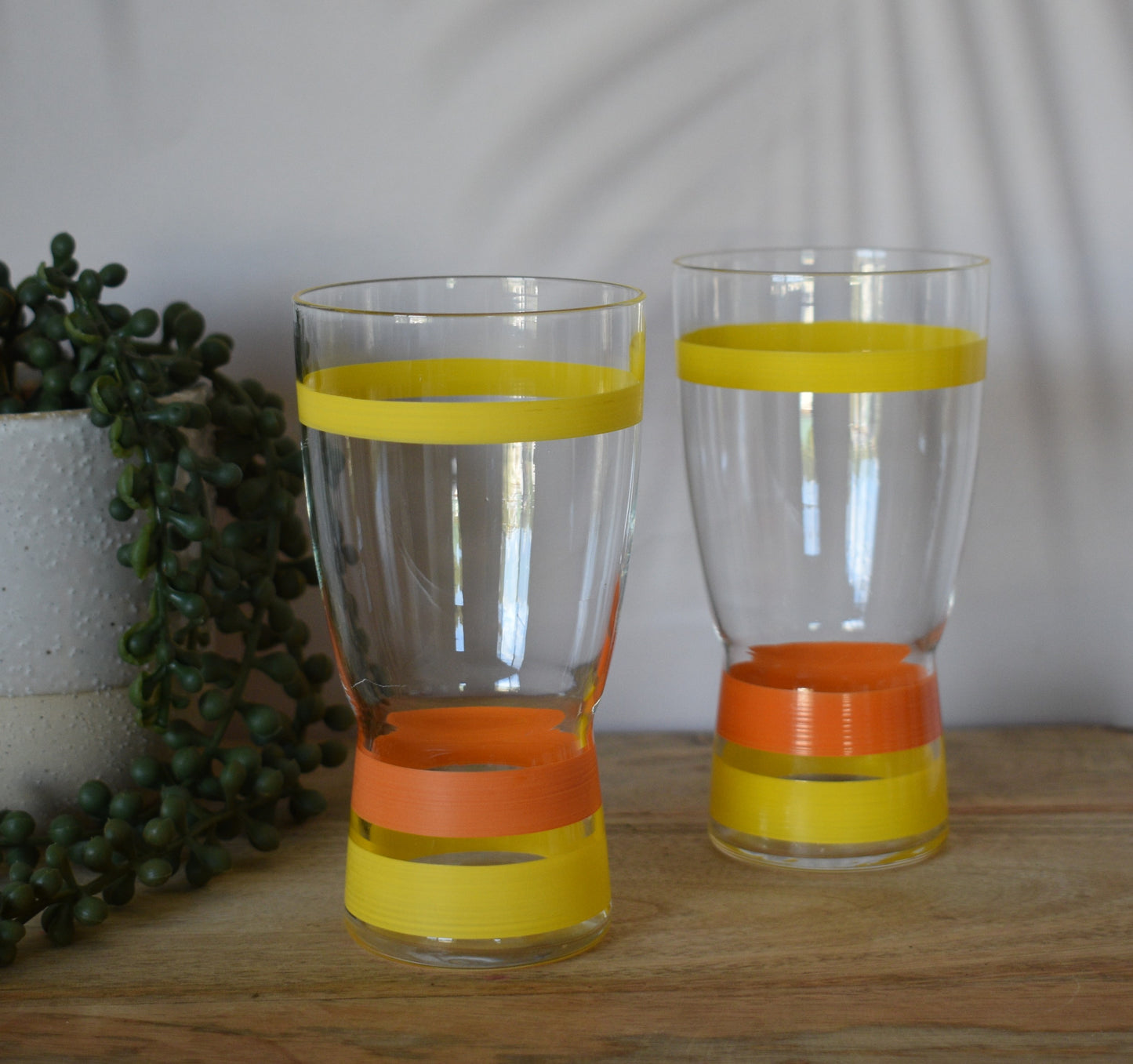 Funky Yellow and Orange striped tumblers. Set of 2