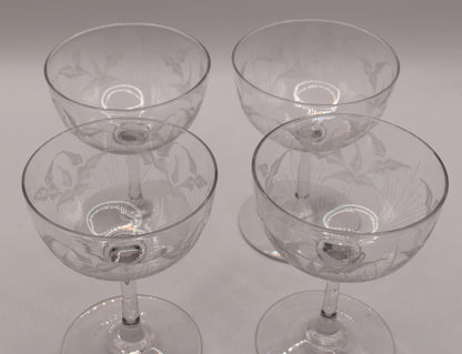 Vintage fern etched champagne coupes. Set of 4