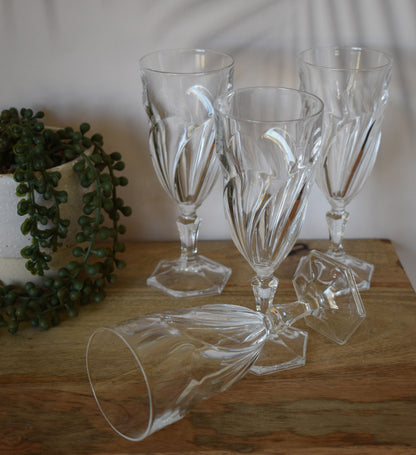 Vintage Crystal wine/champagne glasses. Hexagonal foot. Set of 4