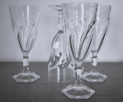 Vintage Crystal wine/champagne glasses. Hexagonal foot. Set of 4