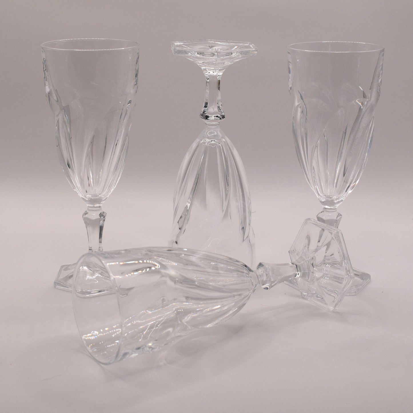 Vintage Crystal wine/champagne glasses. Hexagonal foot. Set of 4