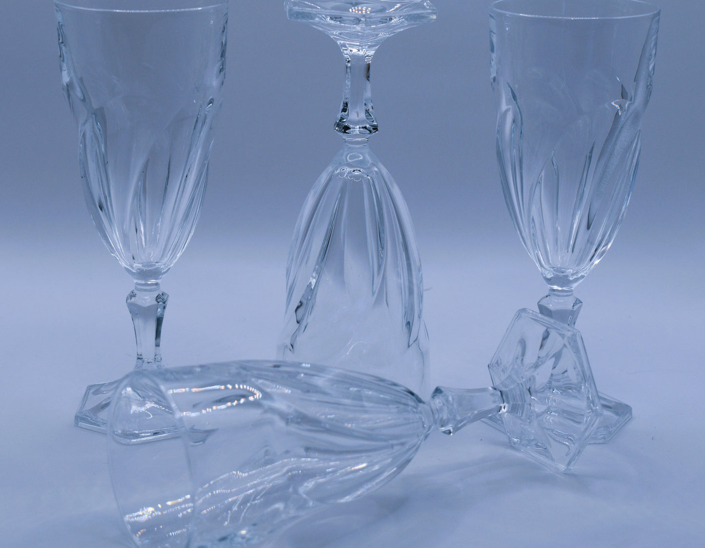 Vintage Crystal wine/champagne glasses. Hexagonal foot. Set of 4