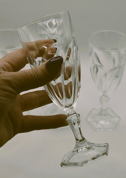 Vintage Crystal wine/champagne glasses. Hexagonal foot. Set of 4