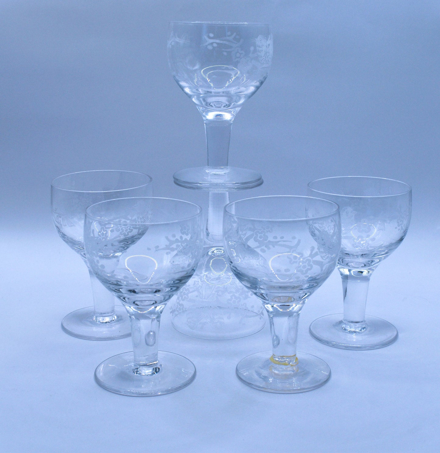 Vintage Stuart Crystal - England - Liqueur glasses. Love Bird design. Set of 6