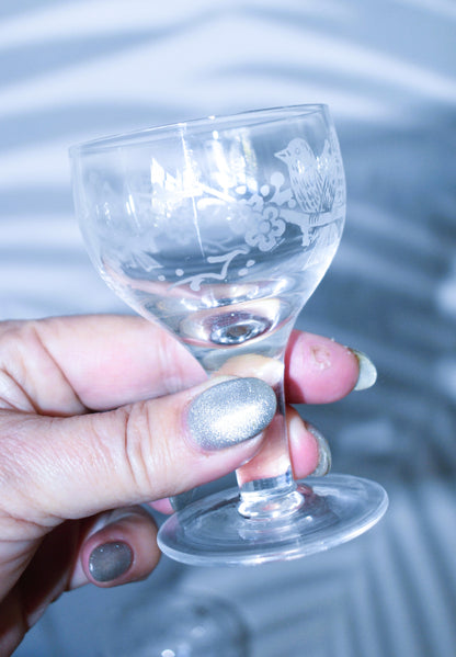 Vintage Stuart Crystal - England - Liqueur glasses. Love Bird design. Set of 6