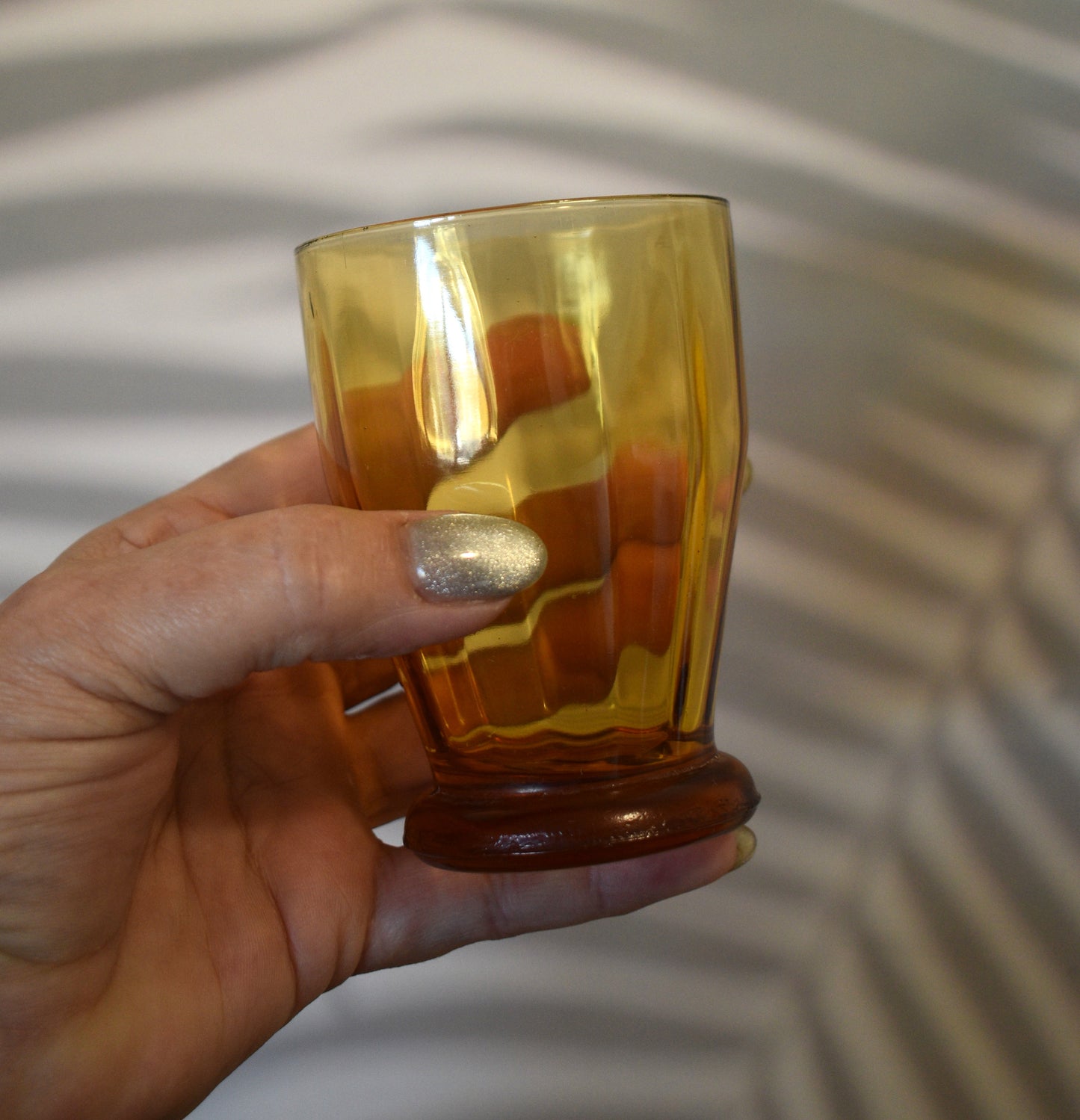 Vintage Amber Glass Jug and 2 tumblers. Vintage Charm/Art Deco