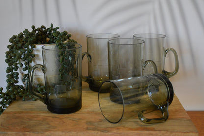 Smokey Olive green glass mugs. Set of 5