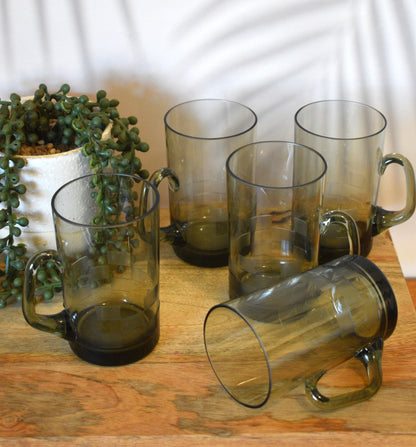 Smokey Olive green glass mugs. Set of 5