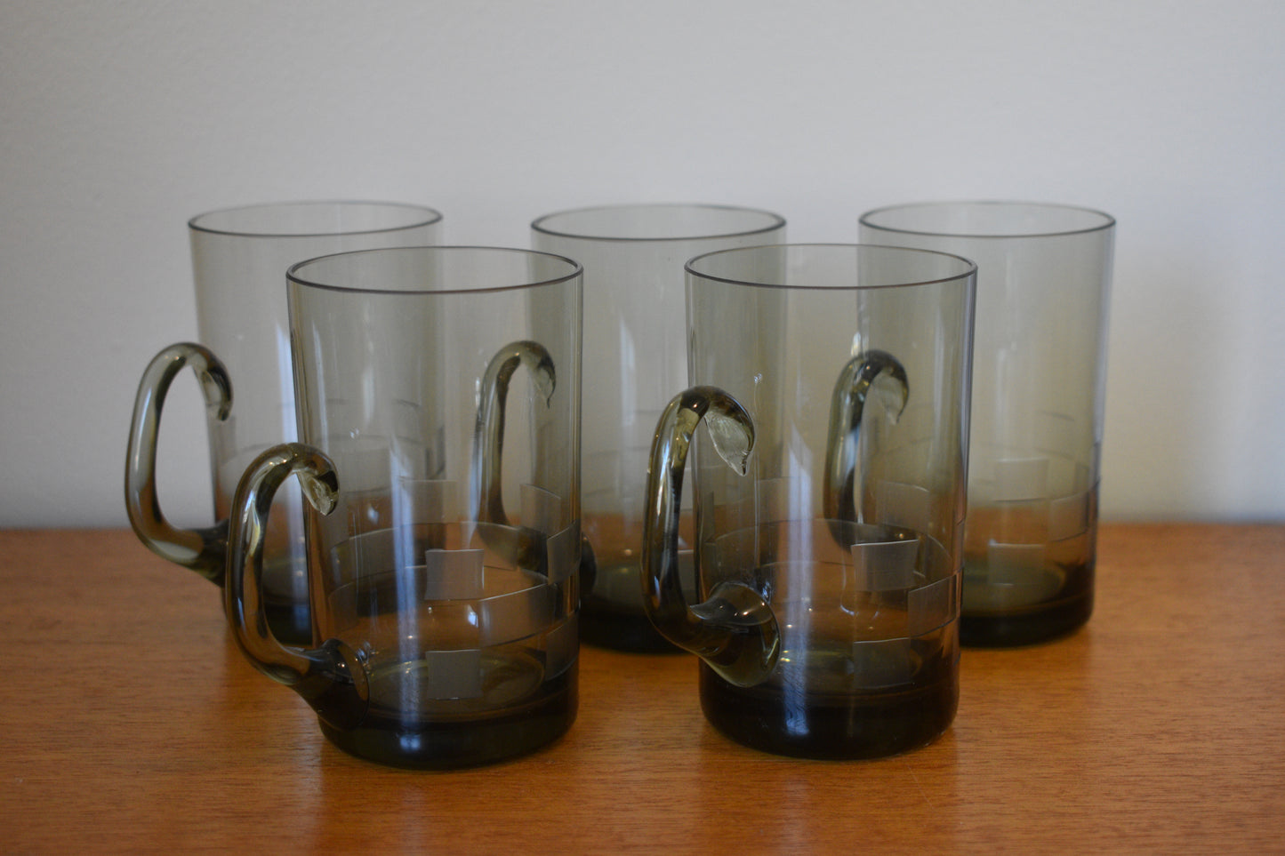 Smokey Olive green glass mugs. Set of 5