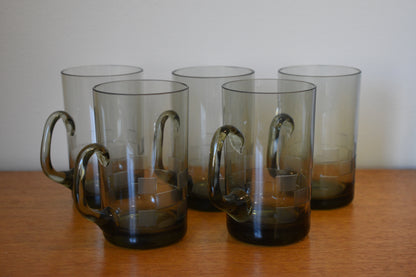 Smokey Olive green glass mugs. Set of 5