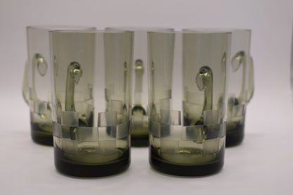 Smokey Olive green glass mugs. Set of 5