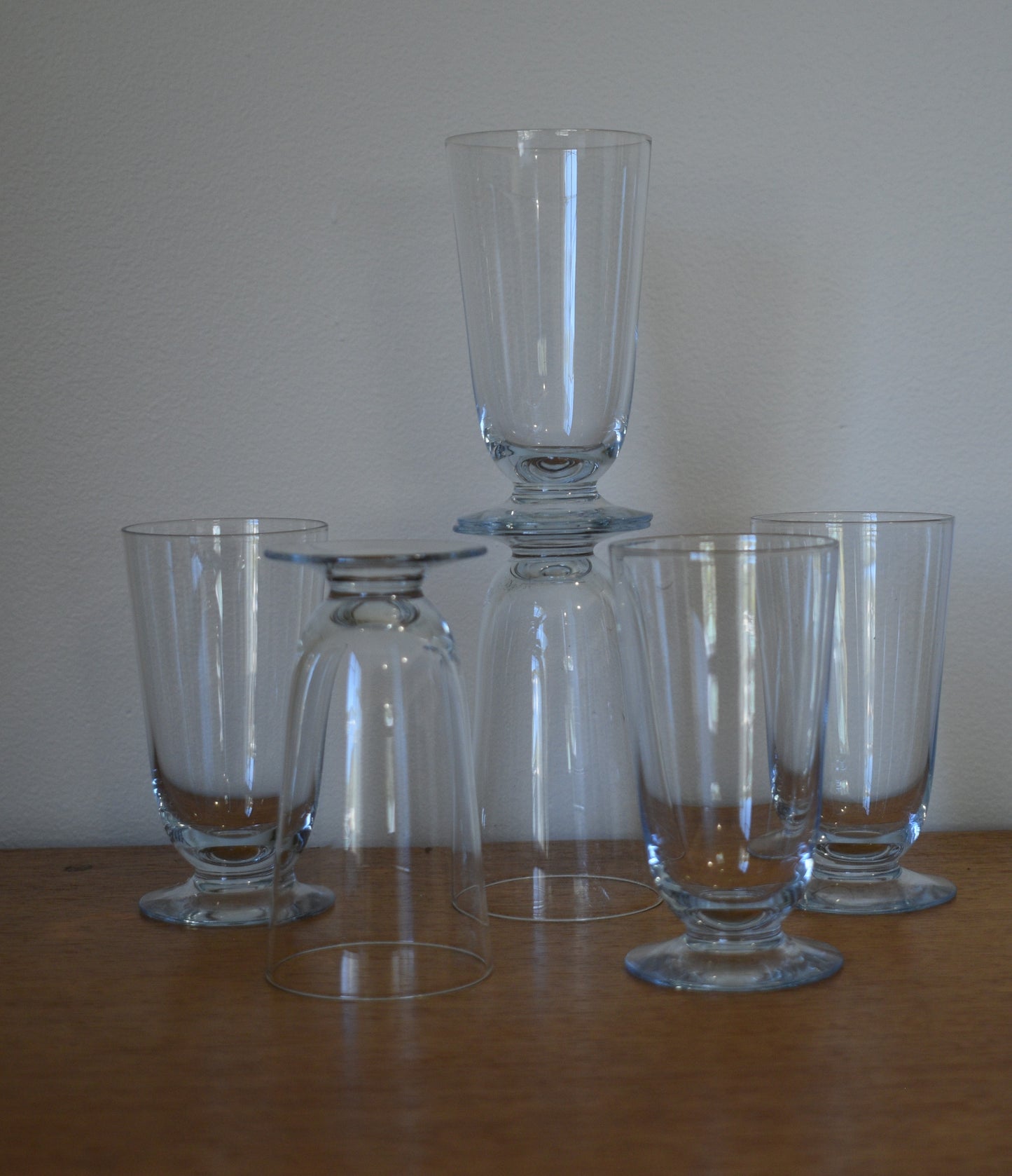 Set of 6 Kosta Boda "Bernadette Blue" Hand Blown Footed Juice Glasses by Vicke Lindstrand - Mid Century Scandinavian Glass