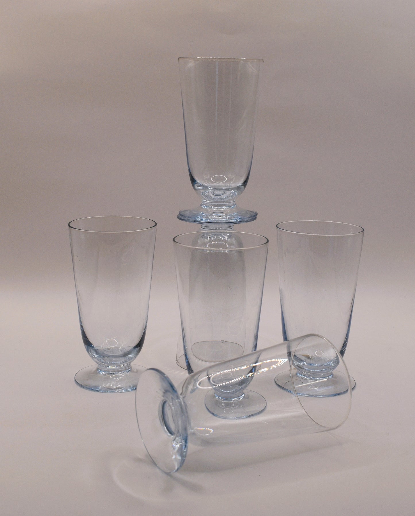 Set of 6 Kosta Boda "Bernadette Blue" Hand Blown Footed Juice Glasses by Vicke Lindstrand - Mid Century Scandinavian Glass