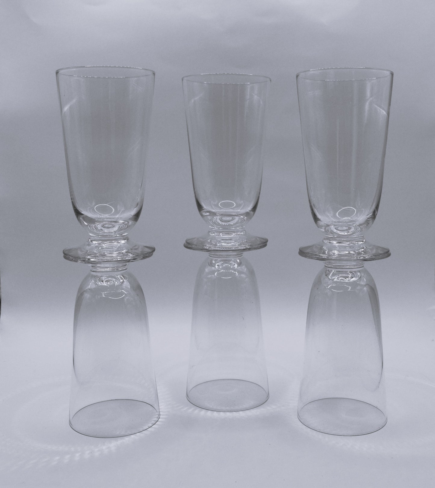 Set of 6 Kosta Boda "Bernadette Blue" Hand Blown Footed Juice Glasses by Vicke Lindstrand - Mid Century Scandinavian Glass