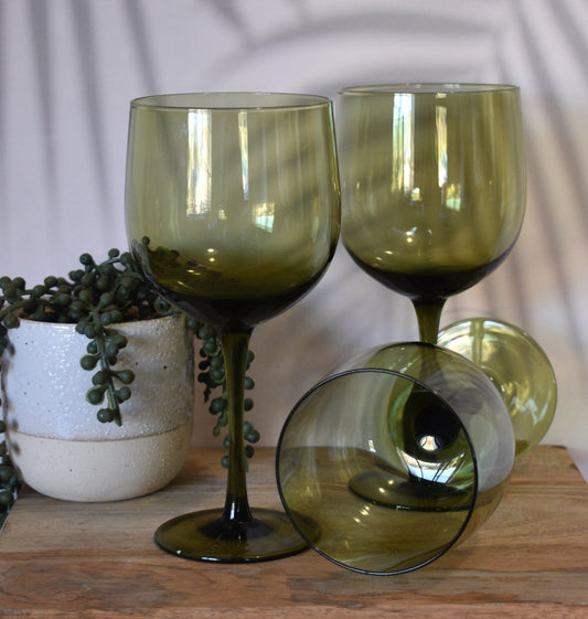 Fabulous Olive Green Wine Goblets. Set of 3