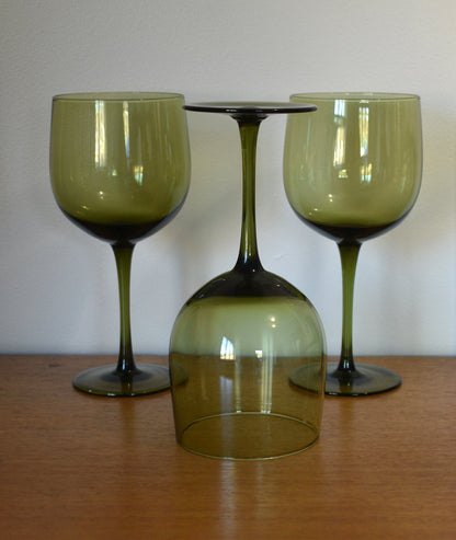 Fabulous Olive Green Wine Goblets. Set of 3