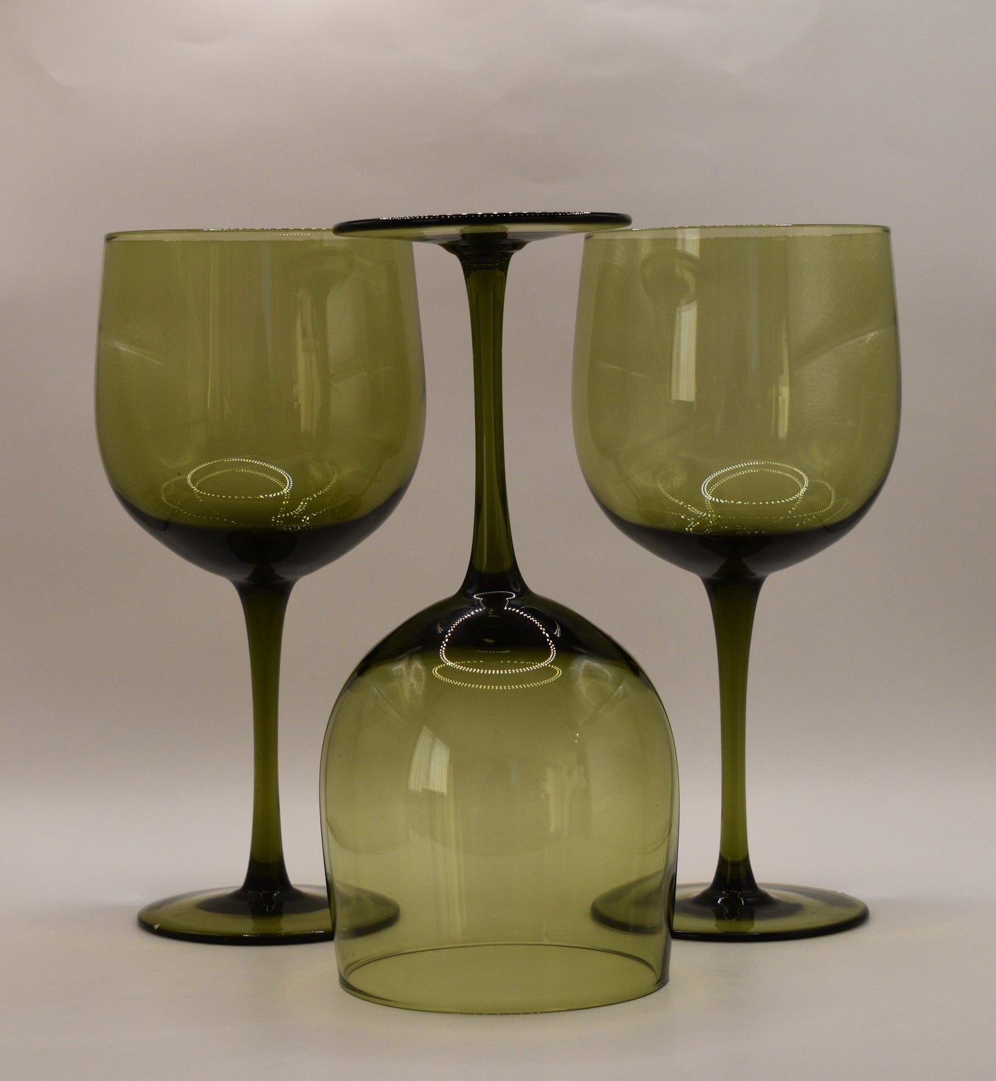 Fabulous Olive Green Wine Goblets. Set of 3