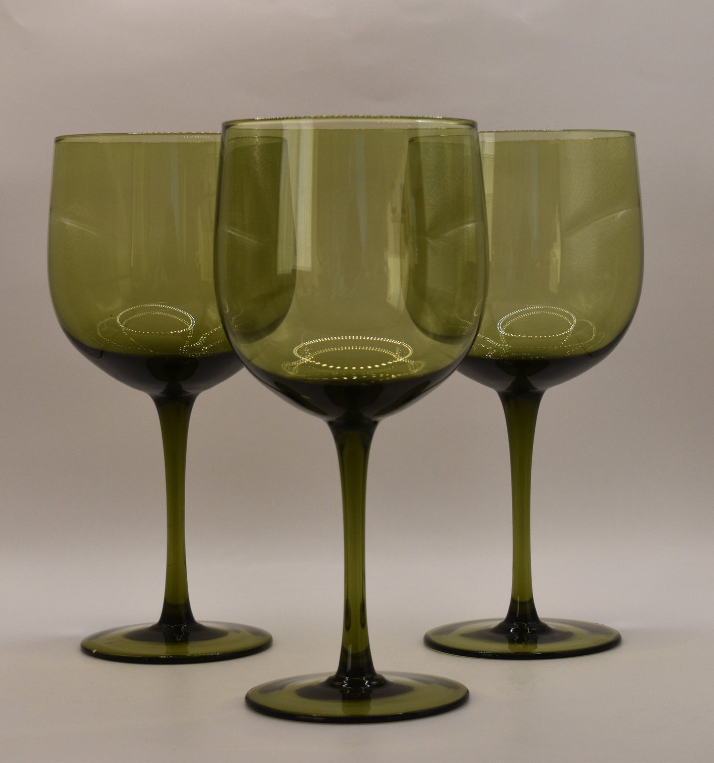 Fabulous Olive Green Wine Goblets. Set of 3