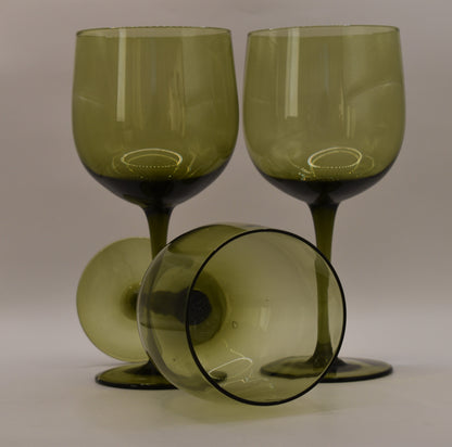 Fabulous Olive Green Wine Goblets. Set of 3