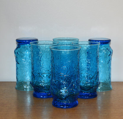 Anchor Hocking Rainflower pattern - Laser Blue Glass Tumblers - Set of 6