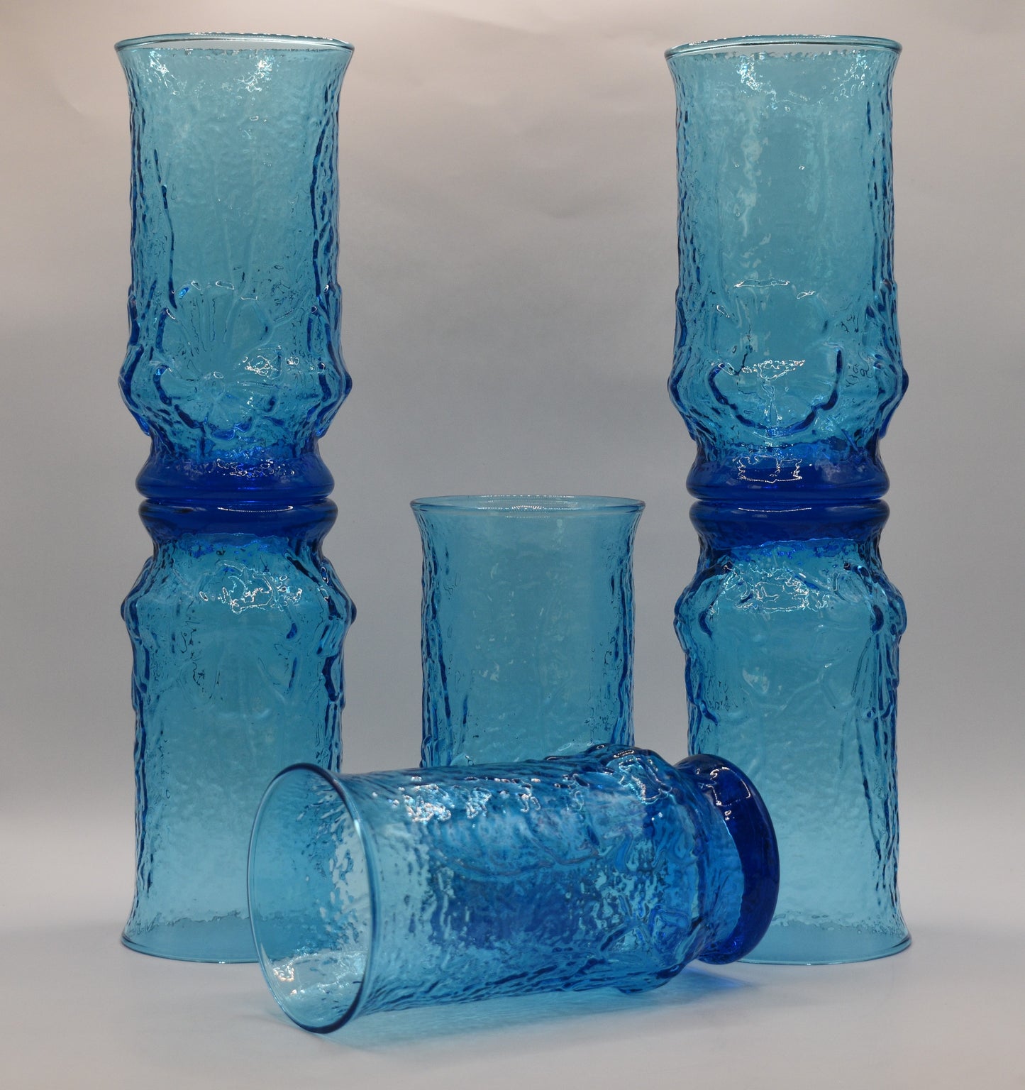 Anchor Hocking Rainflower pattern - Laser Blue Glass Tumblers - Set of 6