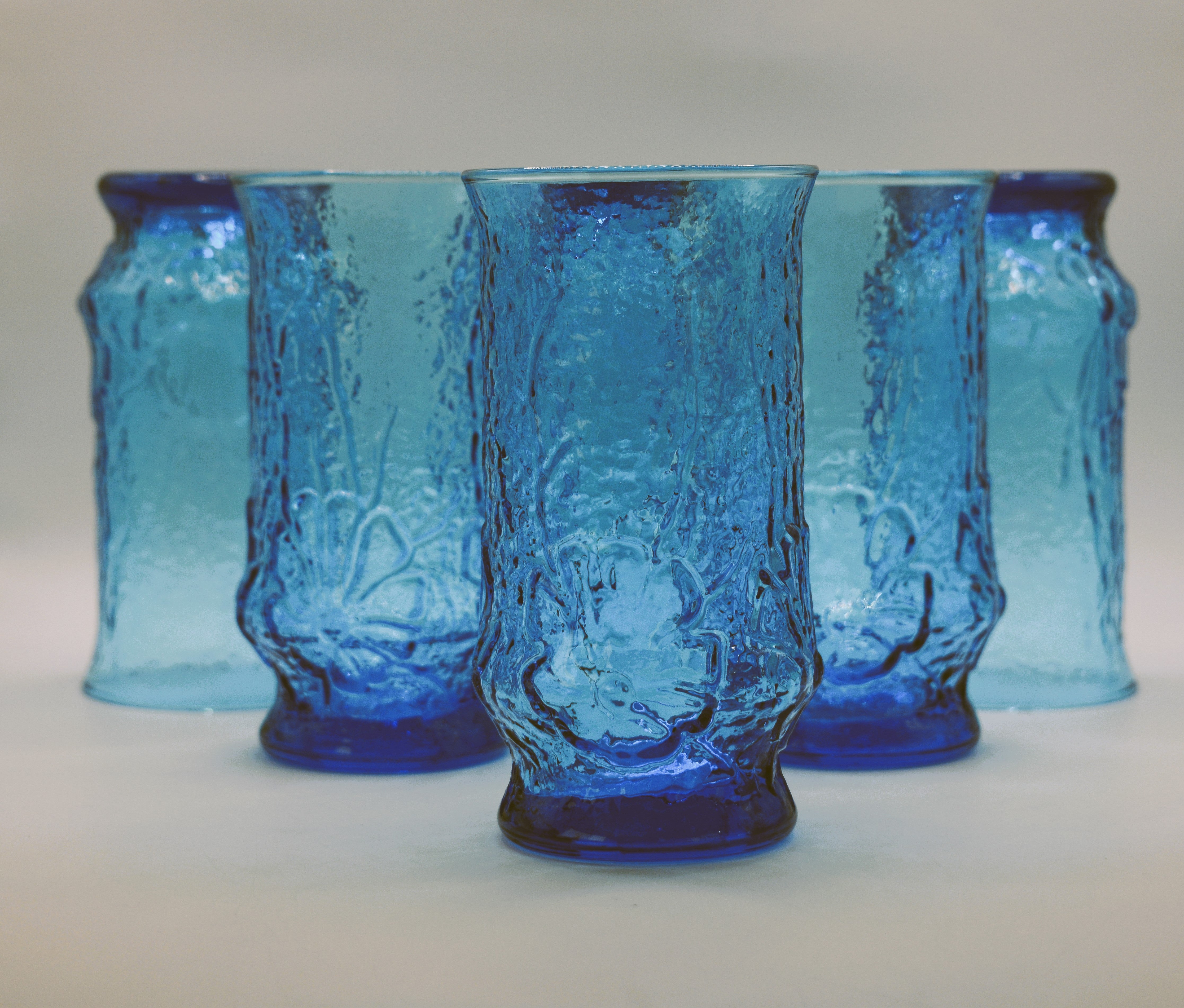 Vintage Anchor shops Hocking RainFlower Blue Juice Glass 8 Ounce Set Of 7