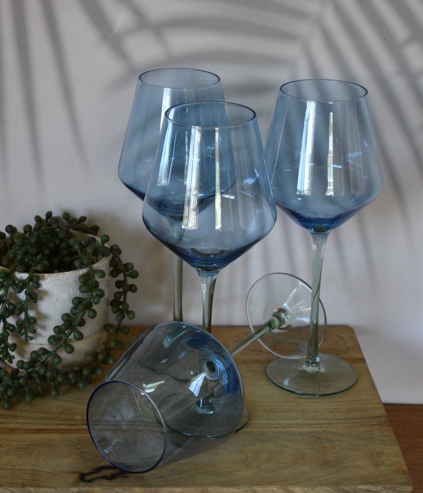 Coloured Wine Glasses. Set of 4. Blue and Green