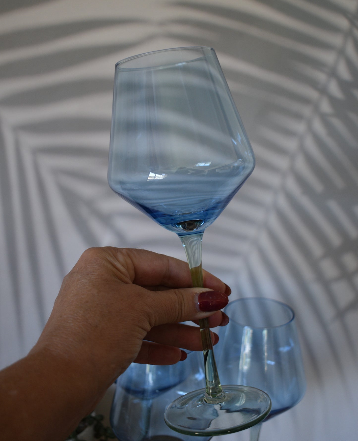 Coloured Wine Glasses. Set of 4. Blue and Green