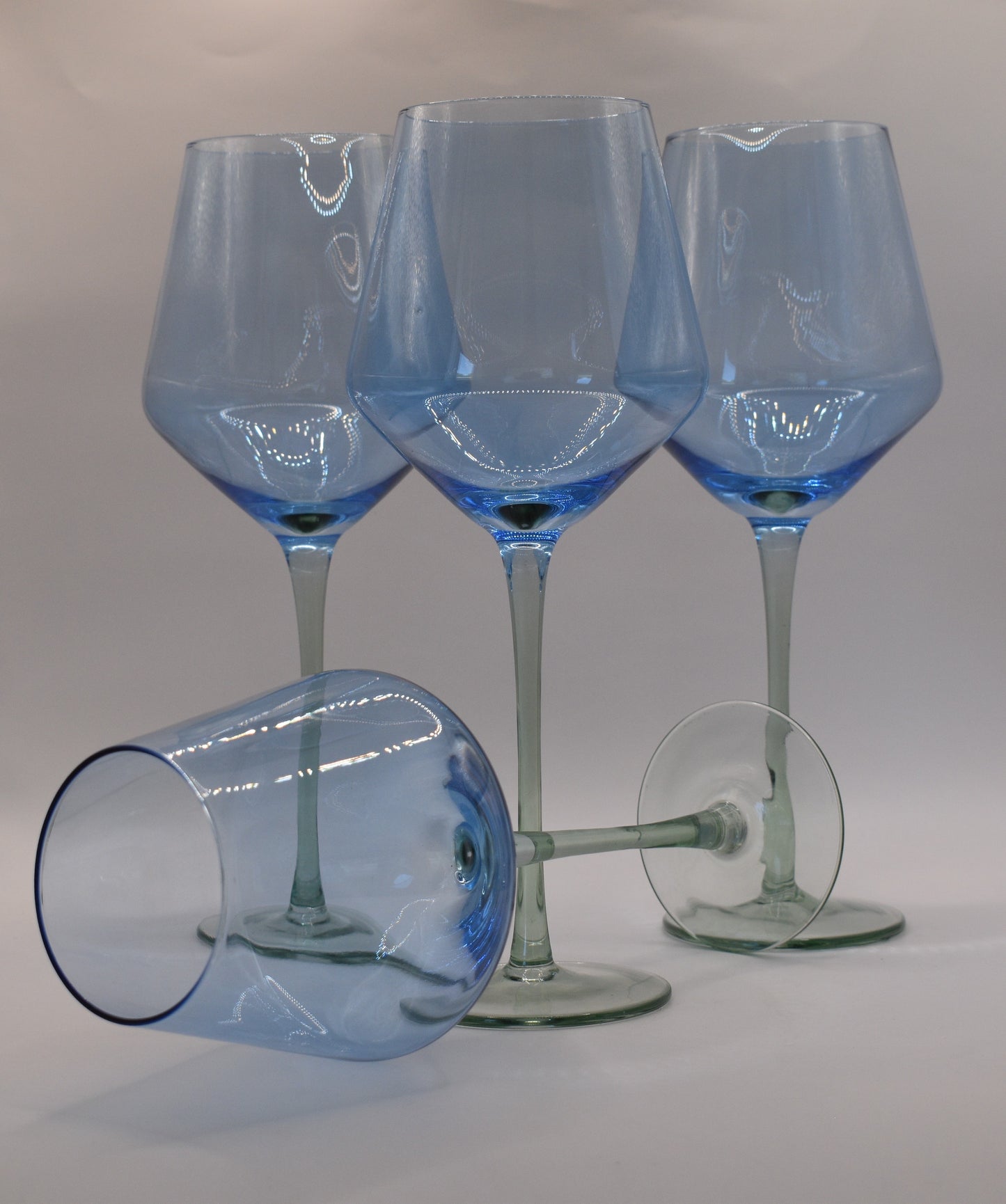 Coloured Wine Glasses. Set of 4. Blue and Green