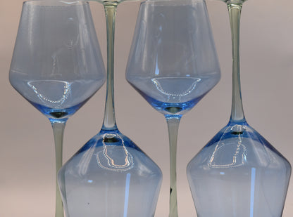 Coloured Wine Glasses. Set of 4. Blue and Green