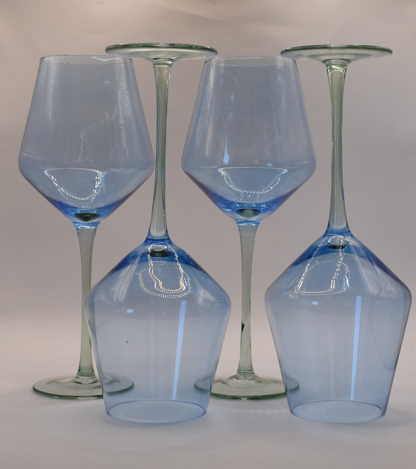 Coloured Wine Glasses. Set of 4. Blue and Green