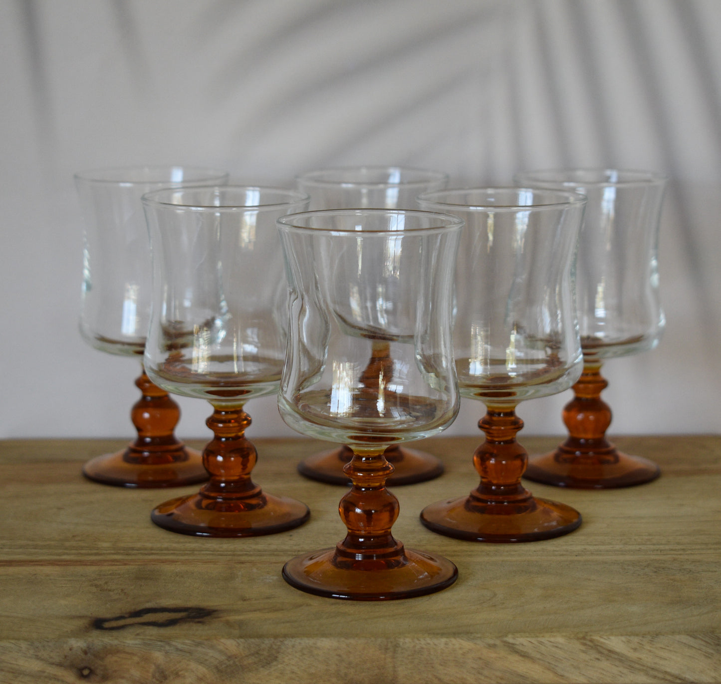 Amber stem Liqueur/Dessert Wine glasses. Made in France . Set of 6