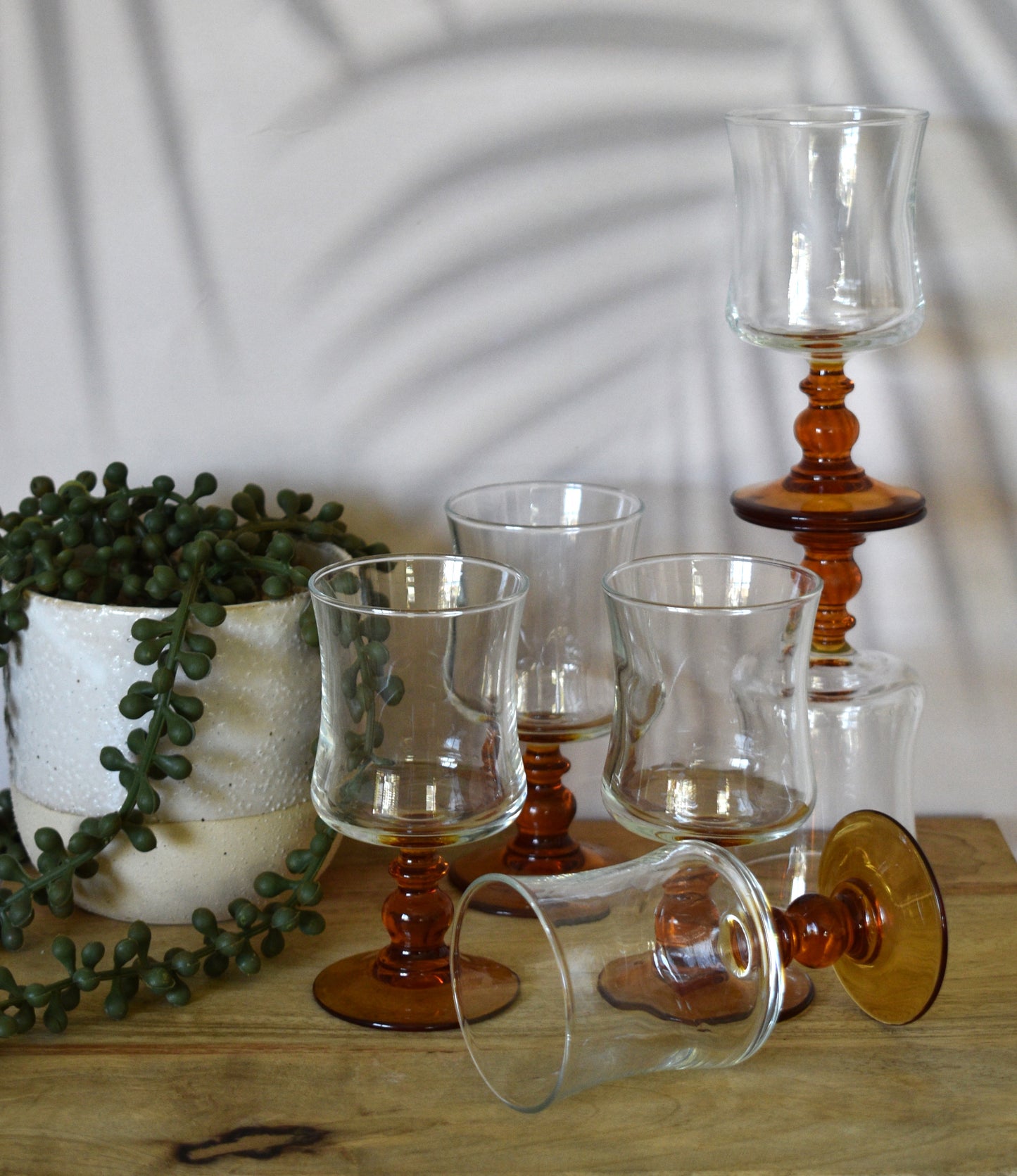 Amber stem Liqueur/Dessert Wine glasses. Made in France . Set of 6